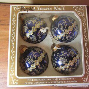 christmas by krebs purple vintage glass ornaments in box (w3746)
